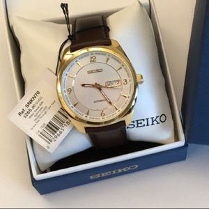 Seiko SNKN70 Men's Recraft Automatic Brown Leather Day/Date Watch